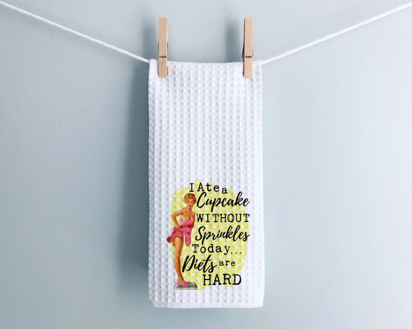 Cupcake without Sprinkles Waffle Weave Dish Towel