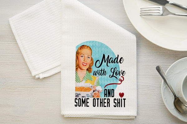 Made with Love and Other Shit Waffle Weave Dish Towel
