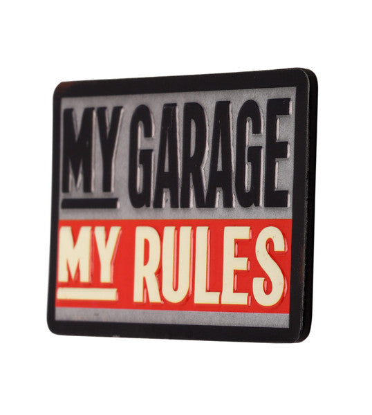 Garage Rules Embossed Metal Magnet