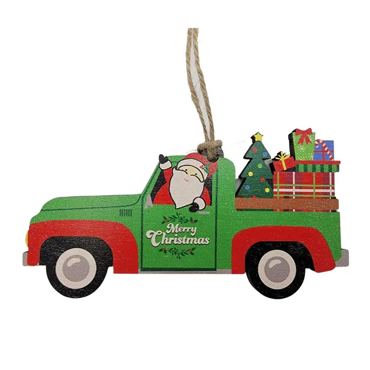 Vintage Santa Truck Wooden Christmas Ornament