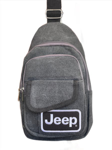 Jeep Logo B/W Embroidered Patch Black Canvas Sling Crossbody