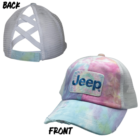 Jeep Tie Dye Patch Distressed Ponytail Baseball Hat