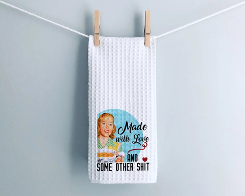 Made with Love and Other Shit Waffle Weave Dish Towel