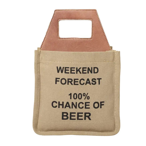 Weekend Forecast 100% Chance of Beer 6 Pack Canvas Tote