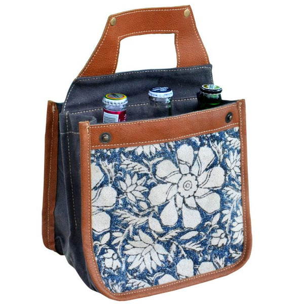 Blue Flowers Bottle 6 Pack Canvas Tote