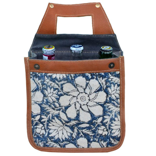 Blue Flowers Bottle 6 Pack Canvas Tote