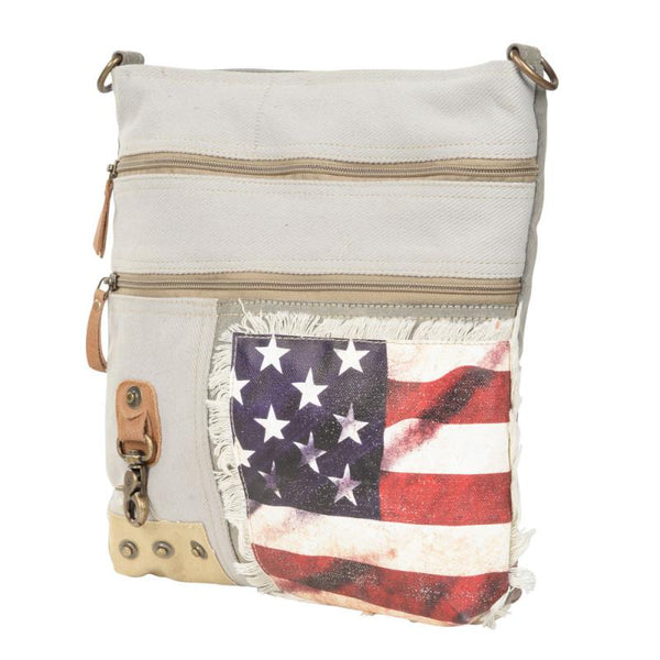 American Flag Double Zipper Shoulder Bag