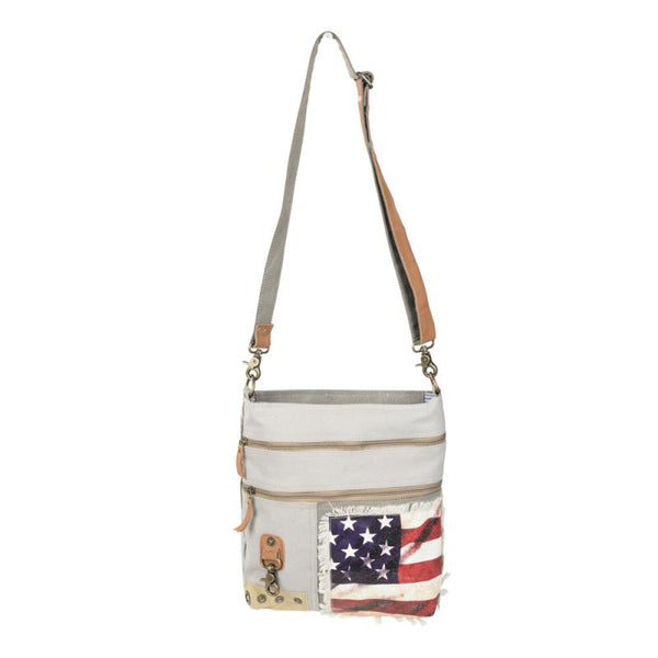 American Flag Double Zipper Shoulder Bag