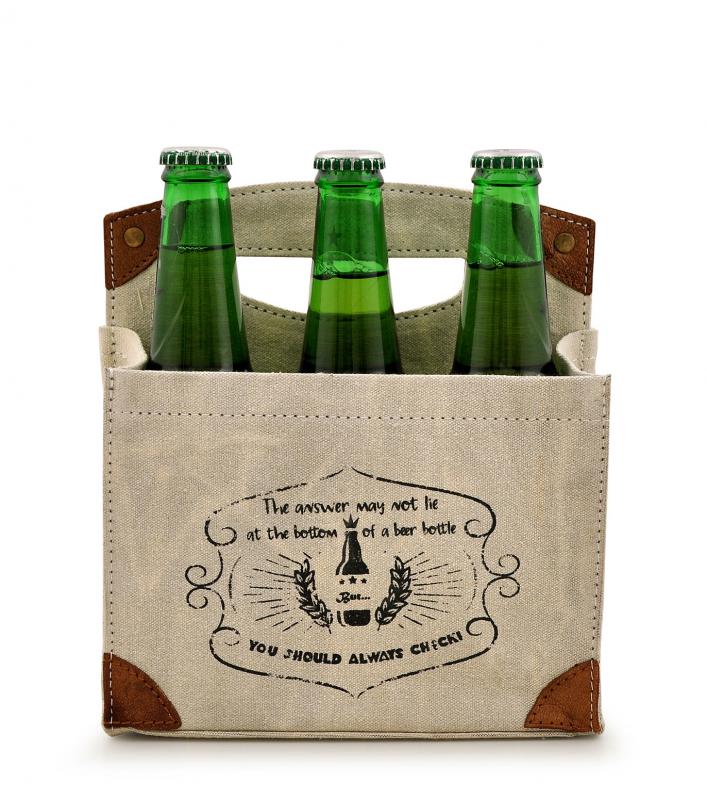 Answer Bottom of Beer Bottle 6 Pack Canvas Tote