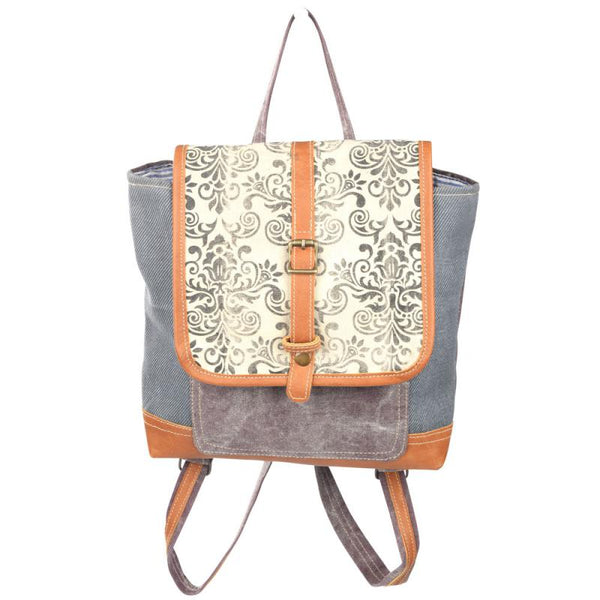 Mixed Fabric Print Flap Over Backpack