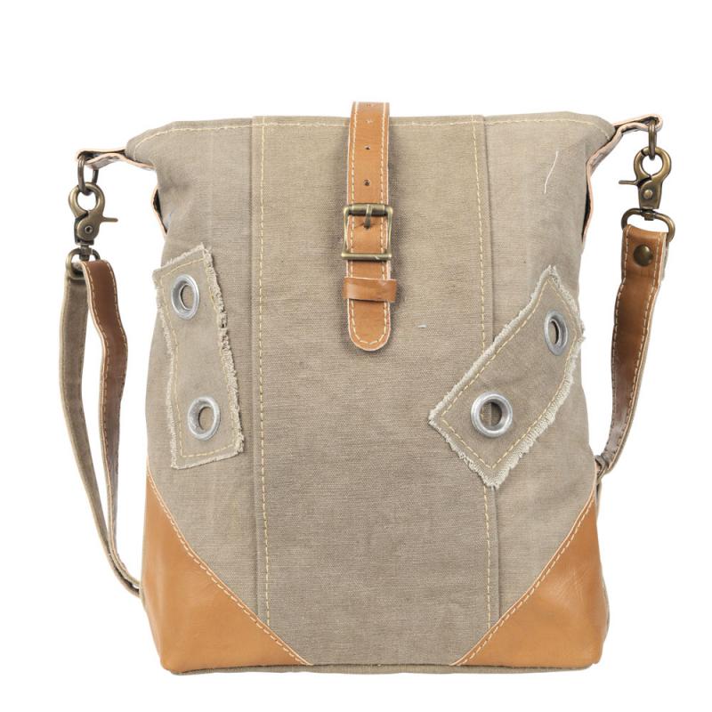 Plain Canvas Leather Buckle Crossbody Bag