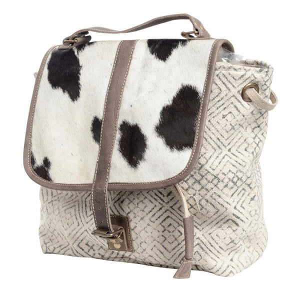 Black & White Pattern Cowhide Flap Over Backpack
