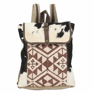 Brown & White Pattern Cowhide Flap Over Backpack