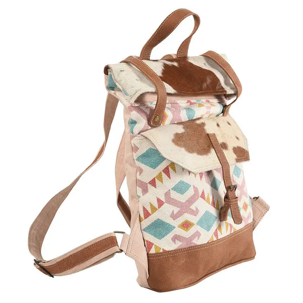 Multi Fabric Folded Cow Hide Flap Over Backpack